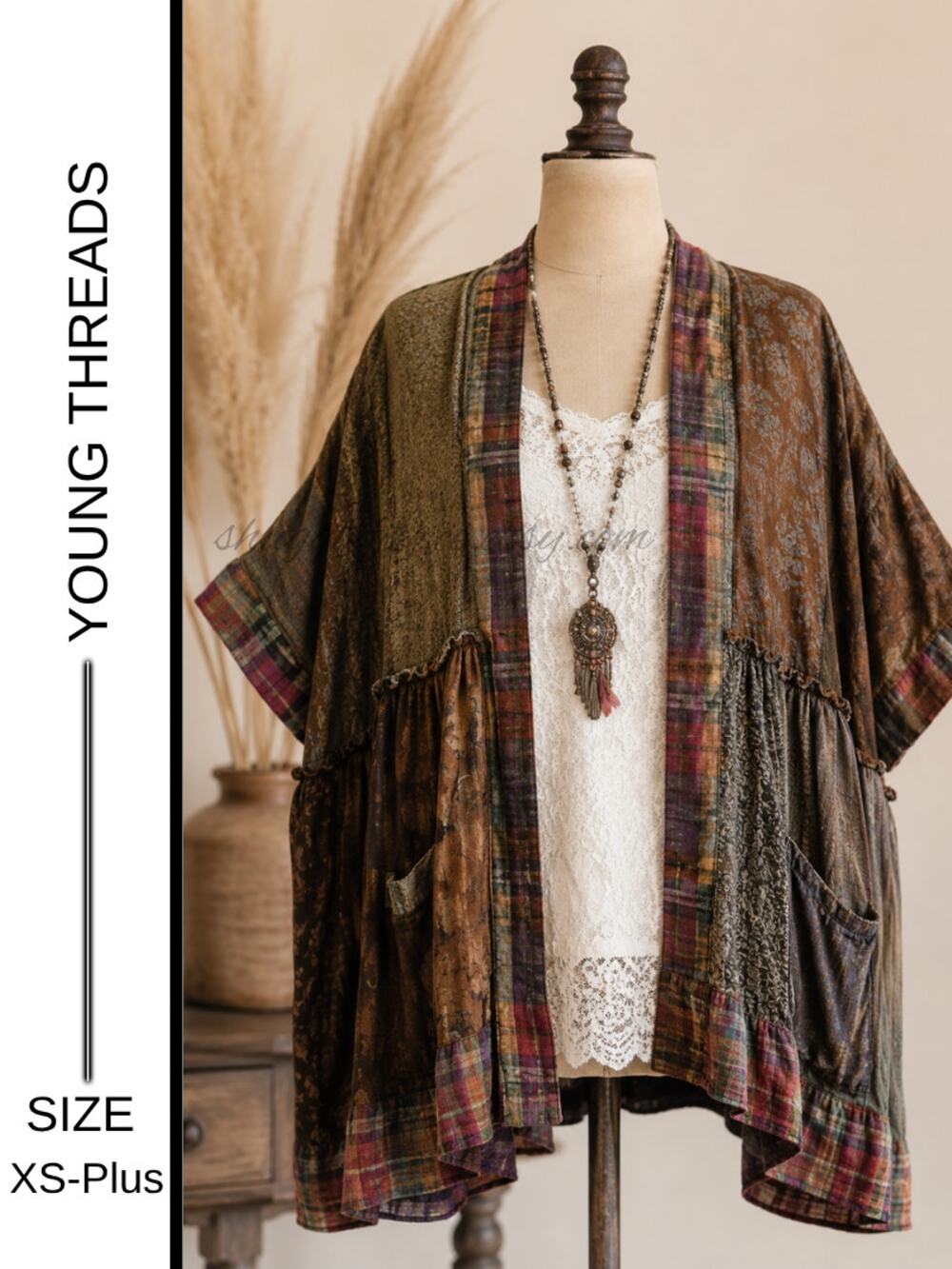 MSRP: $74  ✨ Young Threads Patchwork Boho Kimono Cardigan NWT Size S Fits Plus ✨